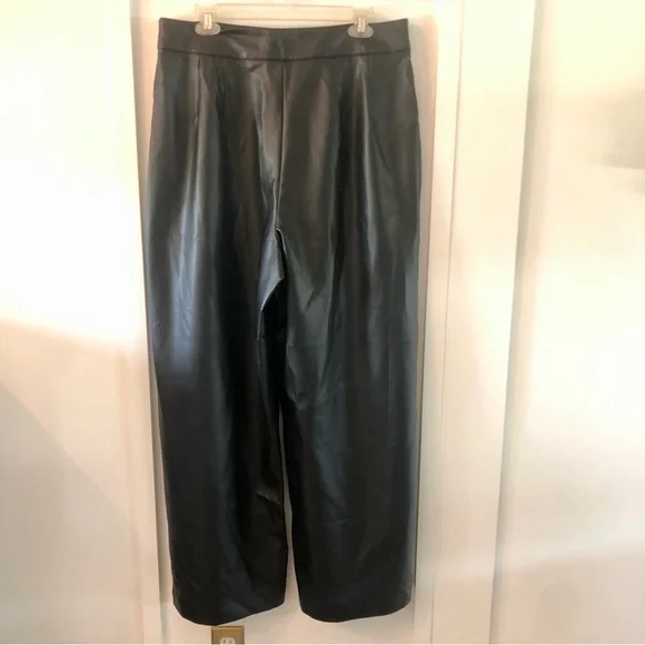French Connection Wide Leg Trousers Faux Leather Black "Crolenda" Style Size 12 - Picture 9 of 14